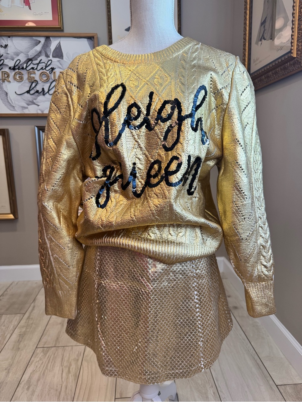 New! QUEEN OF SPARKLES Metallic Gold Bubble Mini Skirt